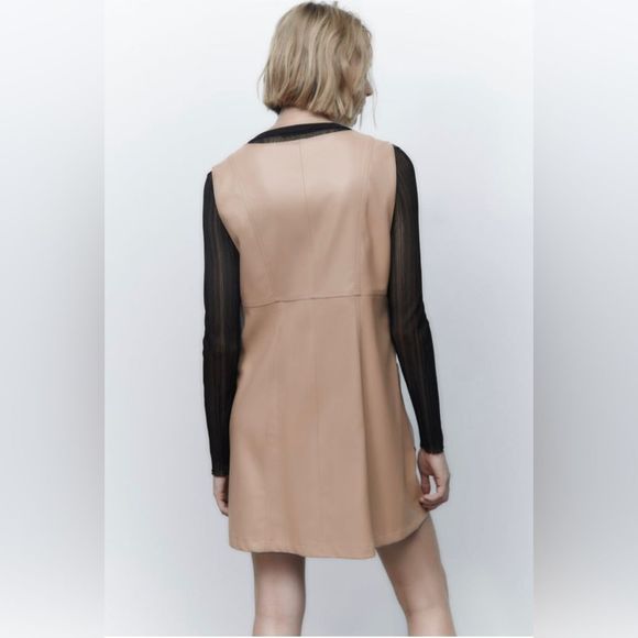 NWT ZARA FAUX LEATHER MINI PINAFORE DRESS - Picture 3 of 6